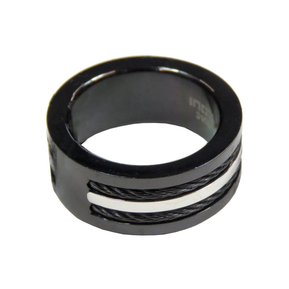 Inox Men's Polished Black Stainless Steel Ring with Steel Line